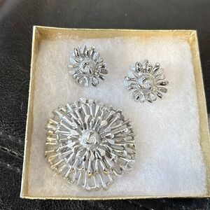 Silver Brooch with matching clip on earrings